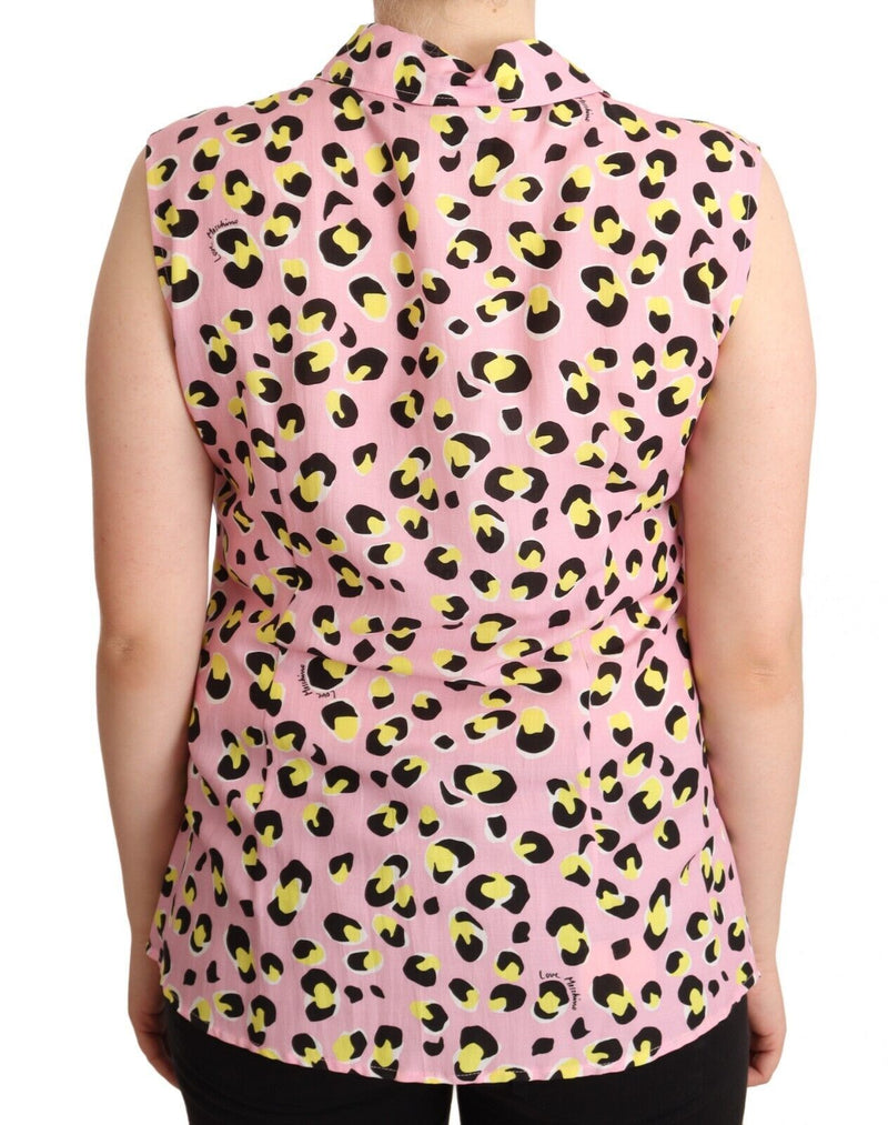 Sleeveless Leopard Print Polo Top Love Moschino