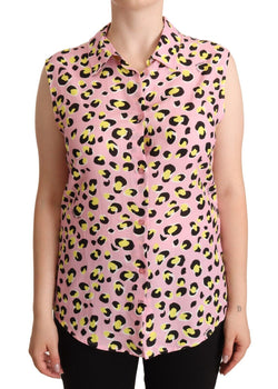 Sleeveless Leopard Print Polo Top Love Moschino