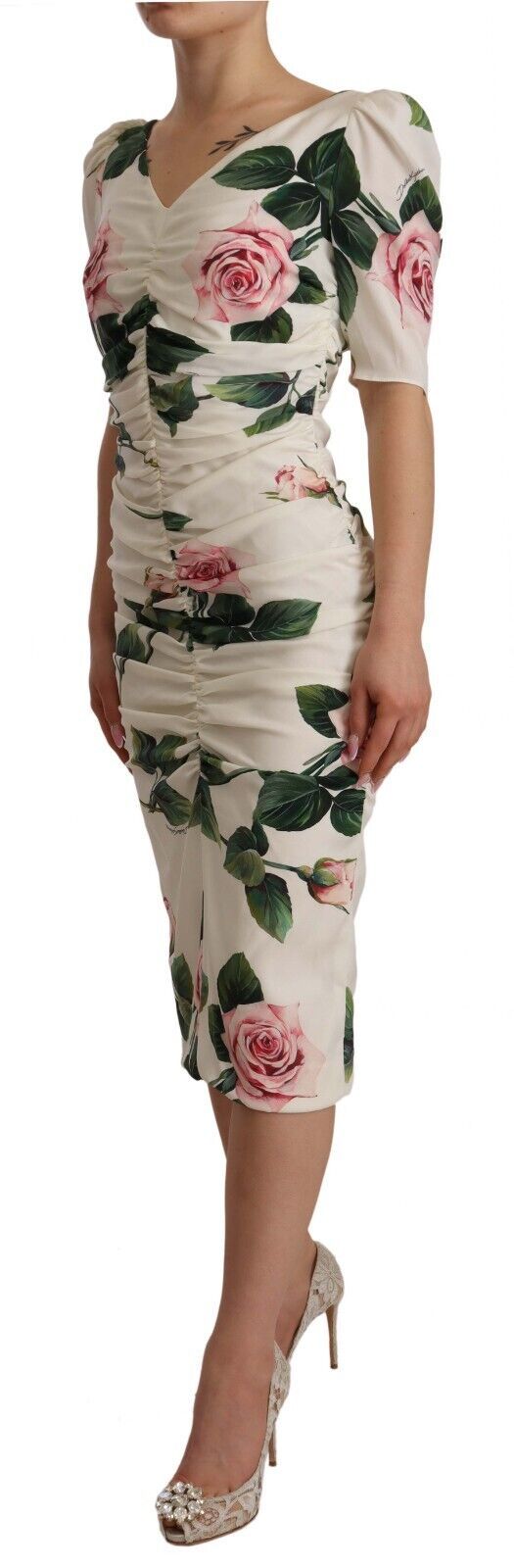 Elegant White Floral Sheath Dress Dolce & Gabbana