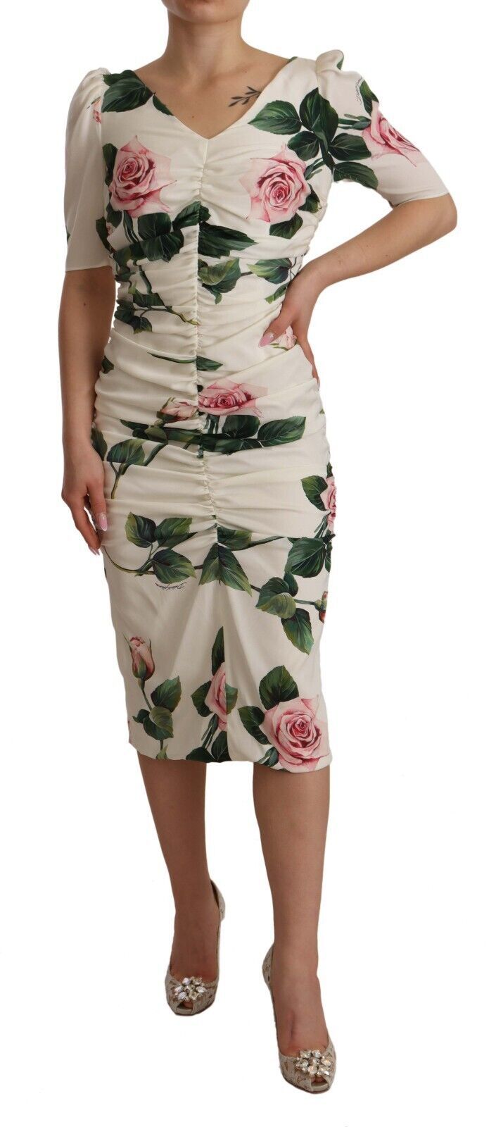 Elegant White Floral Sheath Dress Dolce & Gabbana