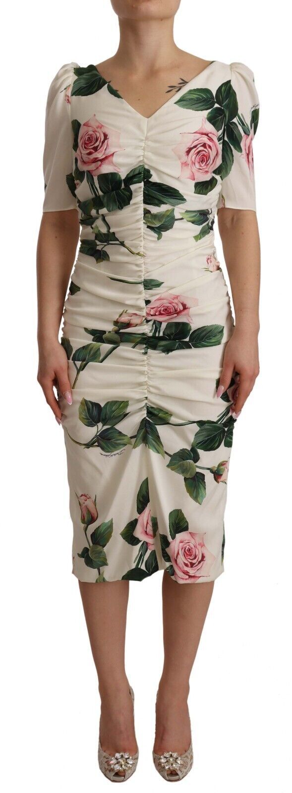 Elegant White Floral Sheath Dress Dolce & Gabbana