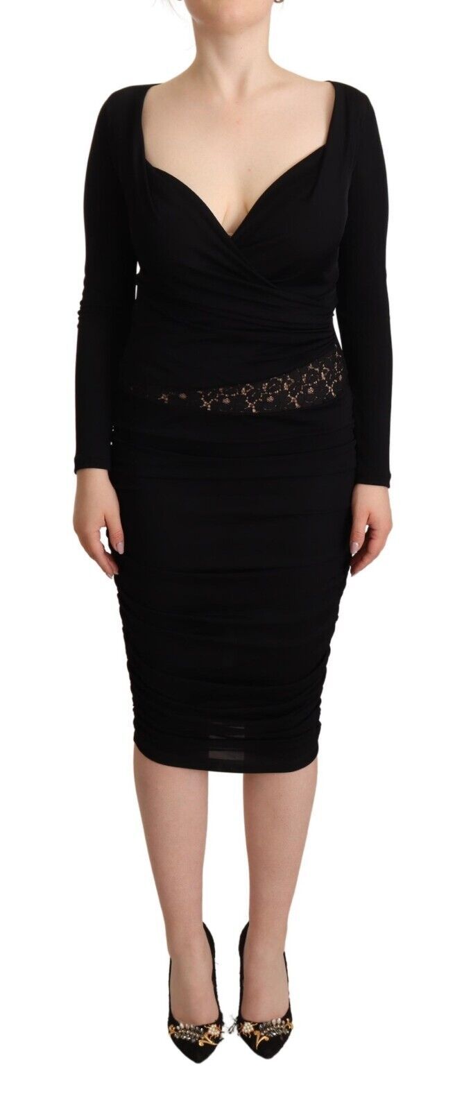 Elegant Black Sheath Dress with Sweetheart Neckline GF Ferre