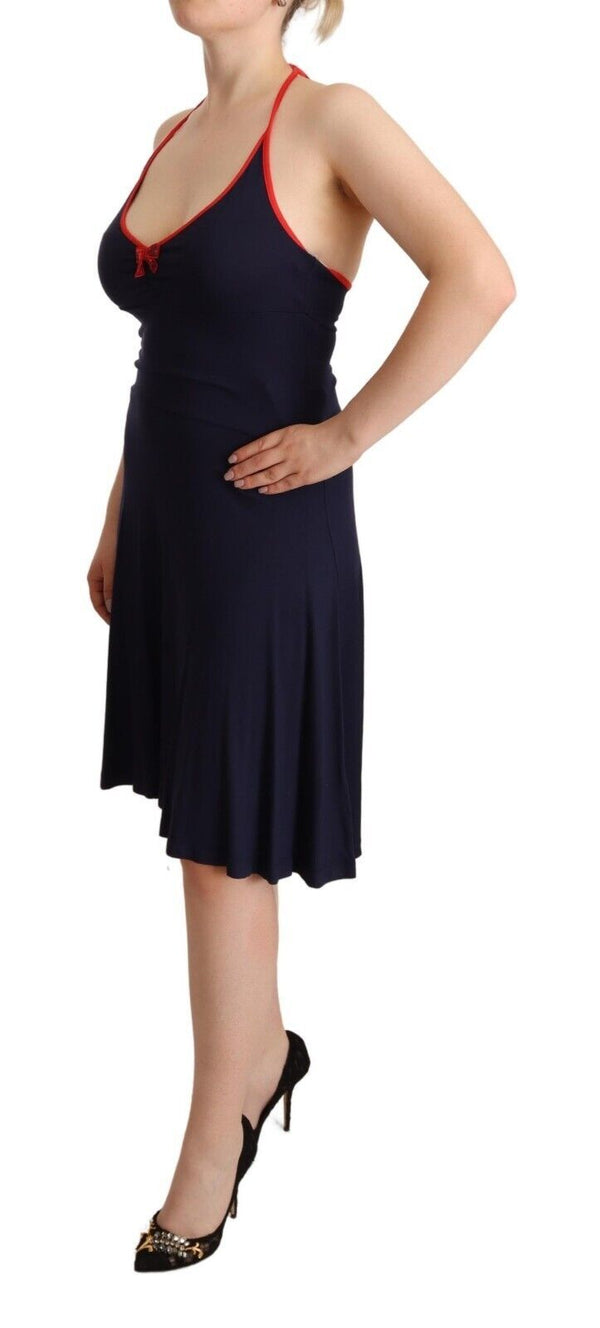 Navy Blue Cotton Midi Halter Dress Roccobarocco