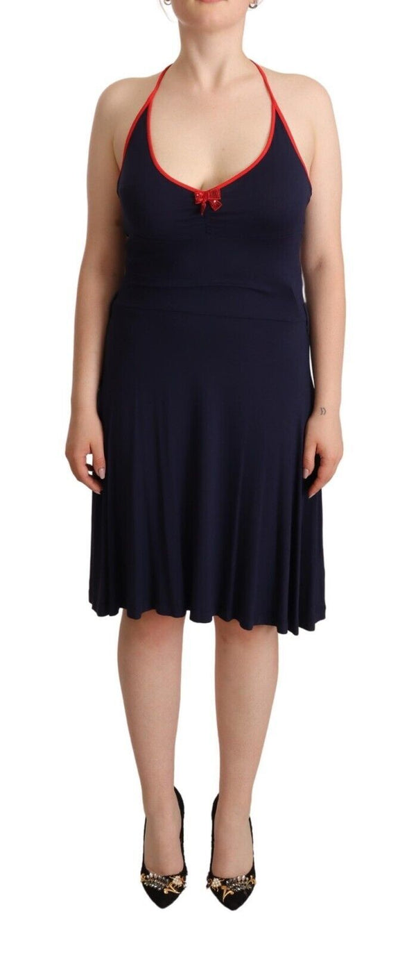 Navy Blue Cotton Midi Halter Dress Roccobarocco