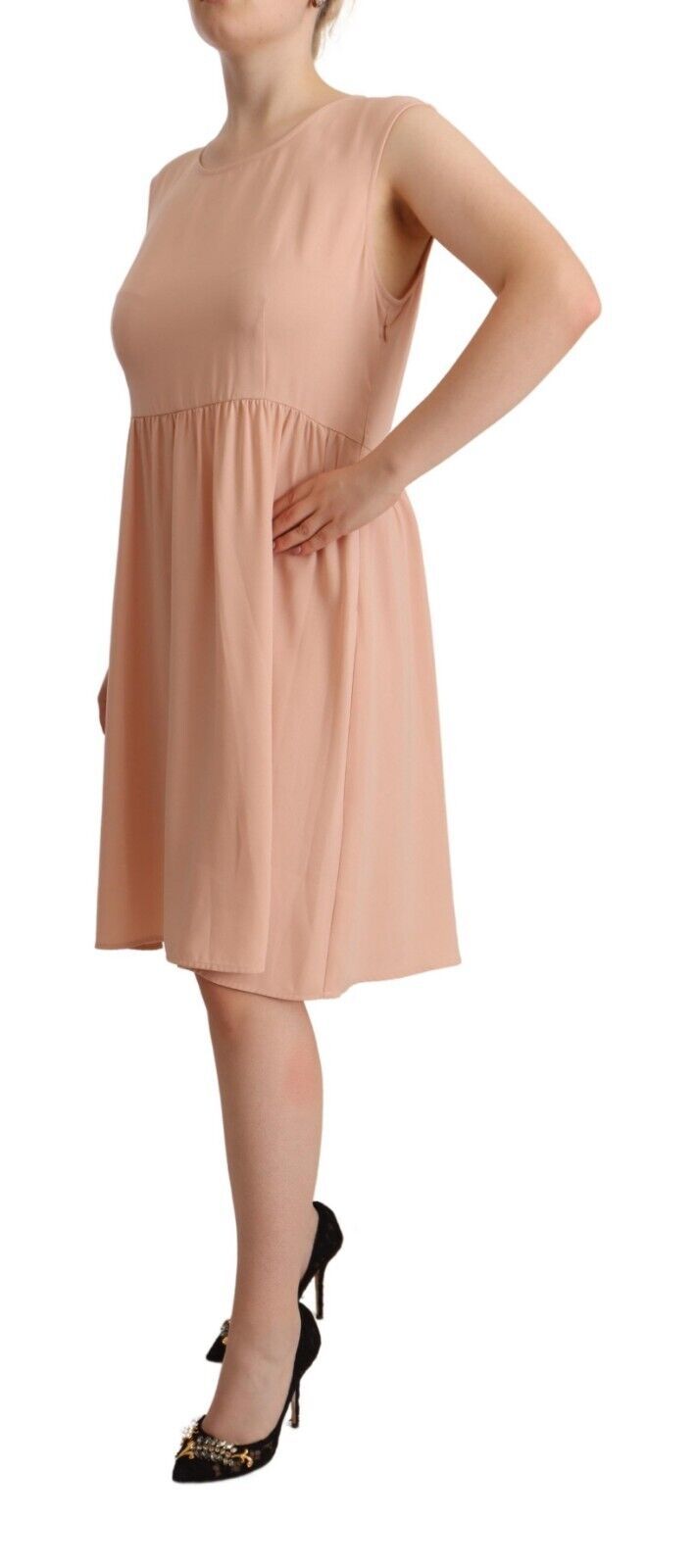 Elegant Beige Sleeveless Shift Dress Twinset