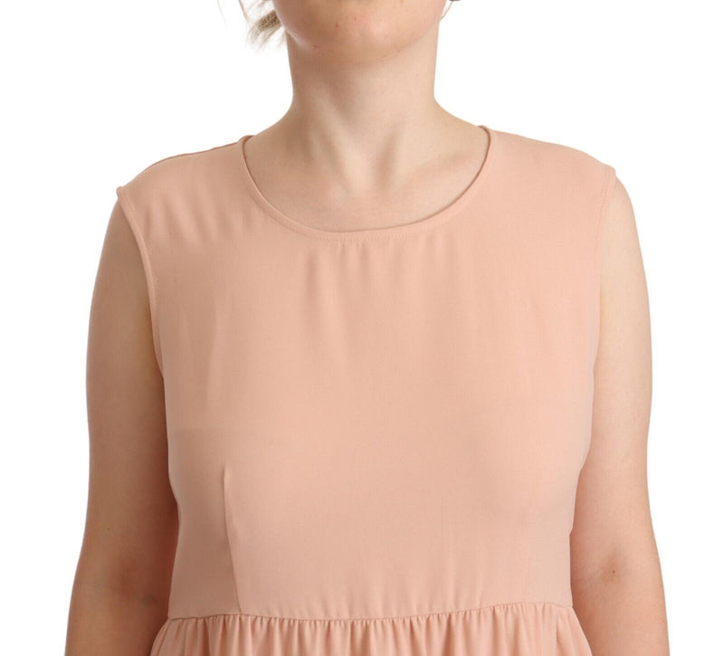 Elegant Beige Sleeveless Shift Dress Twinset