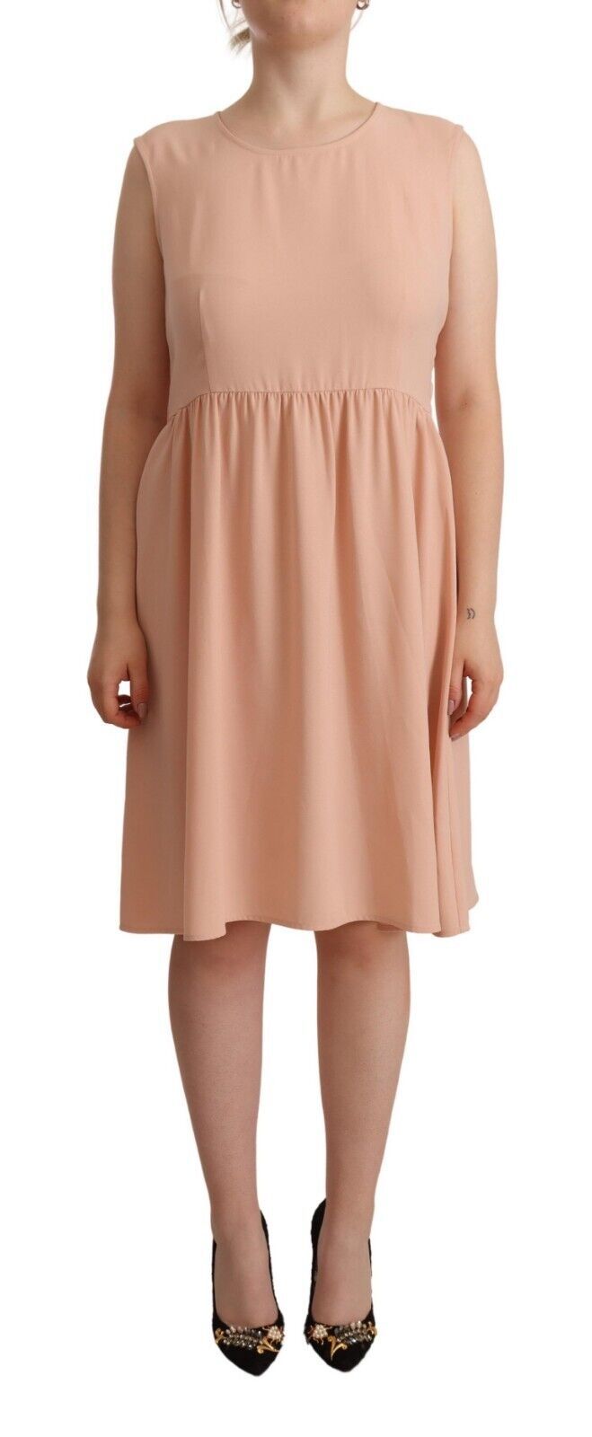 Elegant Beige Sleeveless Shift Dress Twinset