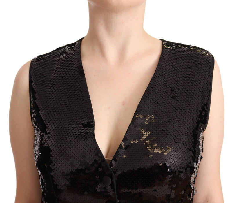 Elegant Black Sequined Sleeveless Vest Top Dolce & Gabbana