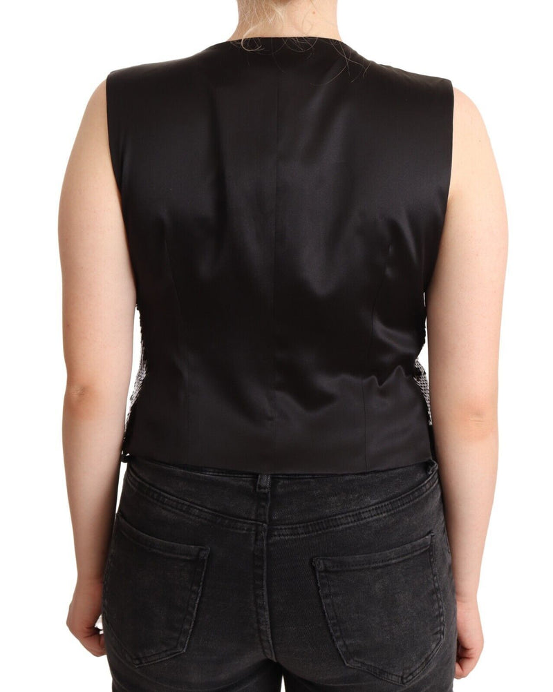 Elegant Black Sequined Sleeveless Vest Top Dolce & Gabbana