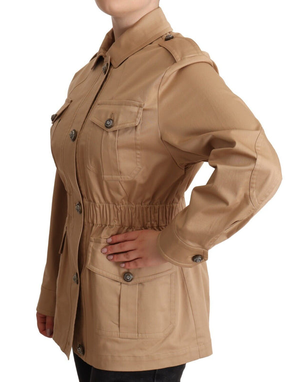 Chic Beige Button Down Coat with Embellishments Dolce & Gabbana