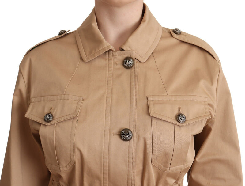 Chic Beige Button Down Coat with Embellishments Dolce & Gabbana