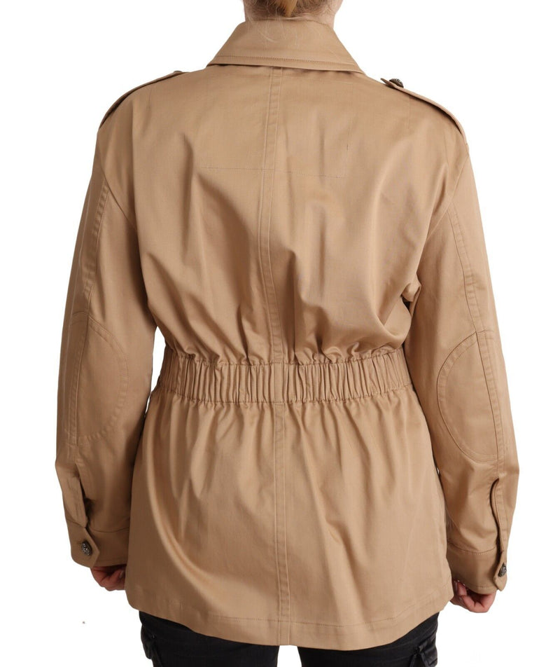 Chic Beige Button Down Coat with Embellishments Dolce & Gabbana