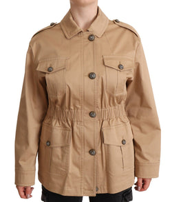 Chic Beige Button Down Coat with Embellishments Dolce & Gabbana