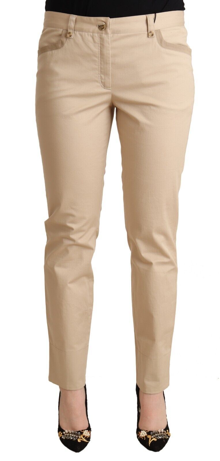 Elegant Beige Cotton Stretch Skinny Pants Dolce & Gabbana