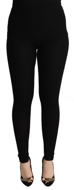 Black High Waist Cashmere Tights Pants Dolce & Gabbana