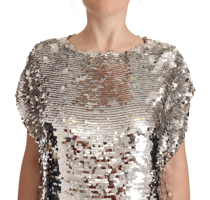 Elegant Sequined Boat Neck Mini Dress MSGM