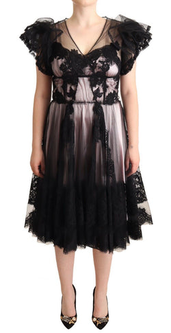 Chic Black Floral Lace Midi Dress Dolce & Gabbana