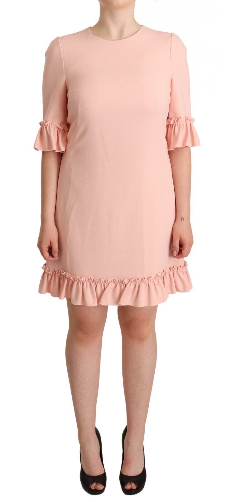 Ruffled Sleeve Sheath Dress in Pink Dolce & Gabbana