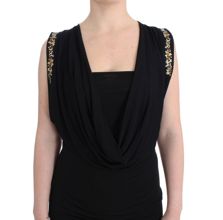 Elegant Sleeveless Black Mini Dress with Gold Details Roccobarocco