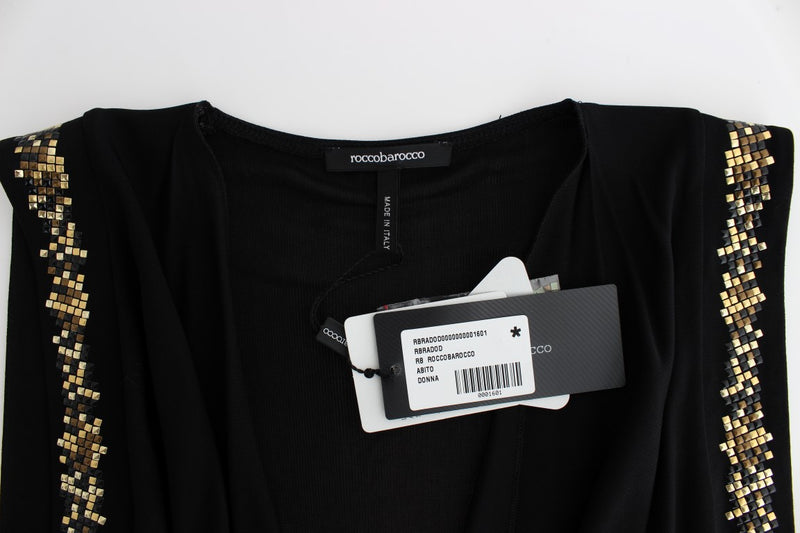 Elegant Sleeveless Black Mini Dress with Gold Details Roccobarocco