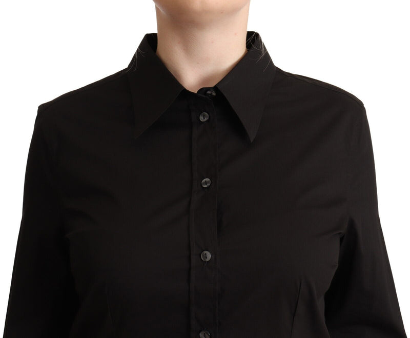 Elegant Black Cotton Blend Collared Top Dolce & Gabbana