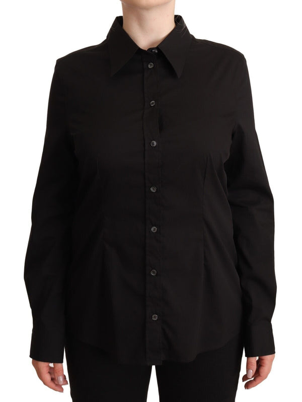 Elegant Black Cotton Blend Collared Top Dolce & Gabbana