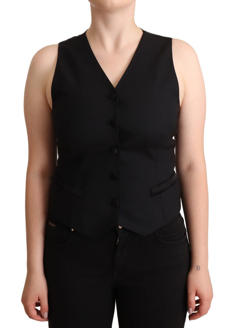 Elegant Black Vest Top with Button Detail Dolce & Gabbana