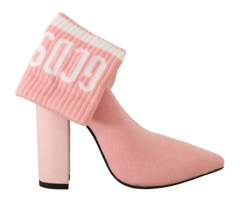 Chic Pink Suede Ankle Boots with Logo Socks GCDS