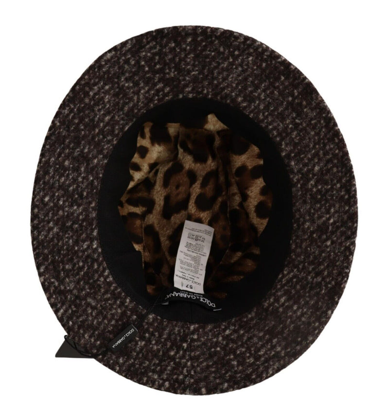 Elegant Gray Tweed Wide Brim Hat Dolce & Gabbana