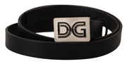 Elegant Black Leather Belt with Silver Buckle Dolce & Gabbana