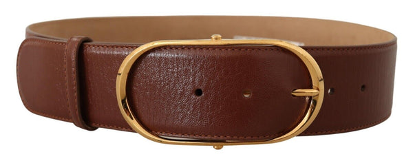 Elegant Brown Leather Belt with Gold Buckle Dolce & Gabbana