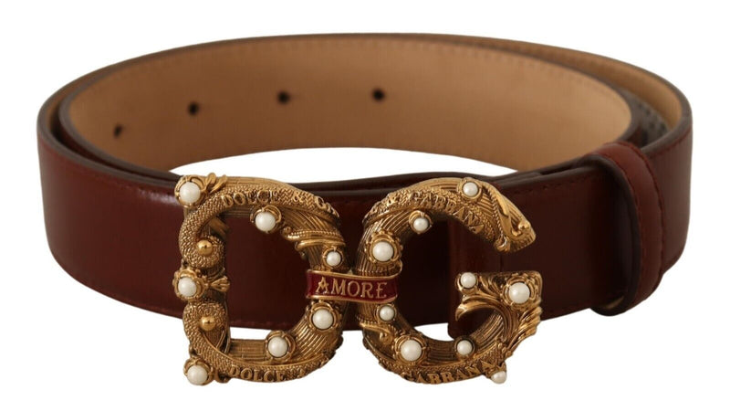 Elegant Pearl-Embellished Leather Amore Belt Dolce & Gabbana