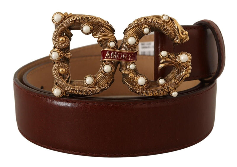 Elegant Pearl-Embellished Leather Amore Belt Dolce & Gabbana