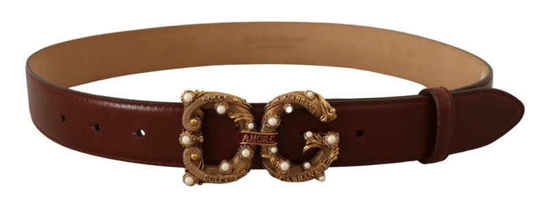 Elegant Pearl-Embellished Leather Amore Belt Dolce & Gabbana