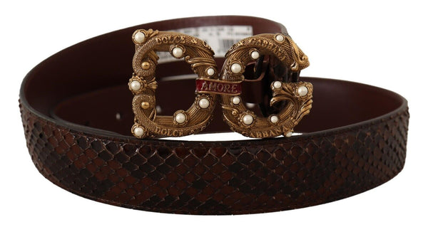 Elegant Phyton Leather Pearl Buckle Belt Dolce & Gabbana