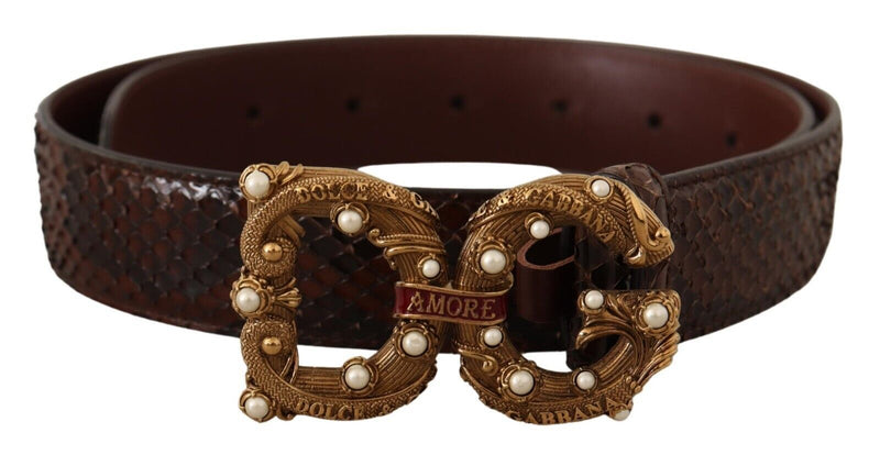 Elegant Phyton Leather Pearl Buckle Belt Dolce & Gabbana