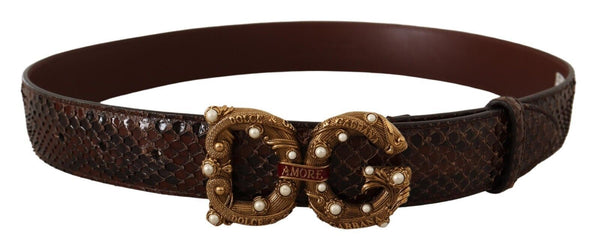 Elegant Phyton Leather Pearl Buckle Belt Dolce & Gabbana