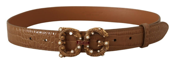 Elegant Croco Leather Amore Belt with Pearls Dolce & Gabbana