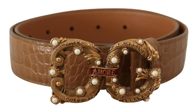 Elegant Croco Leather Amore Belt with Pearls Dolce & Gabbana