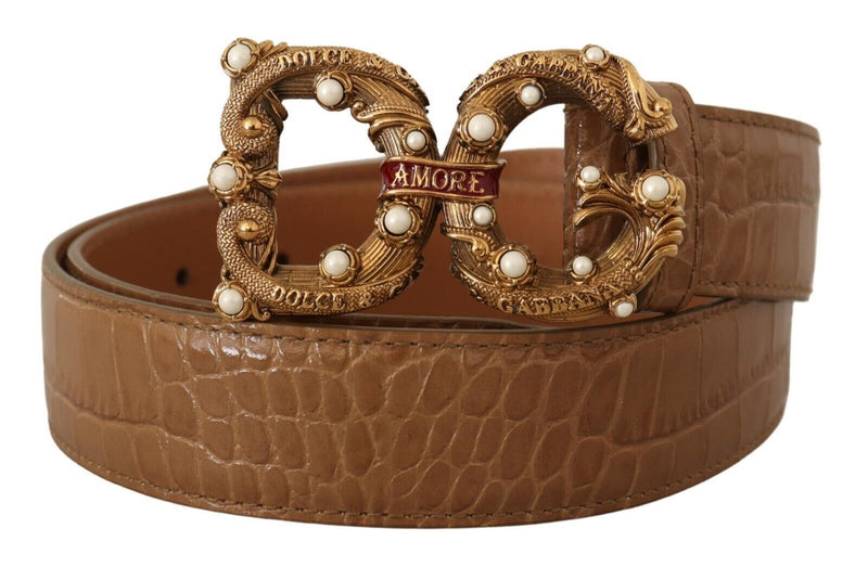 Elegant Croco Leather Amore Belt with Pearls Dolce & Gabbana