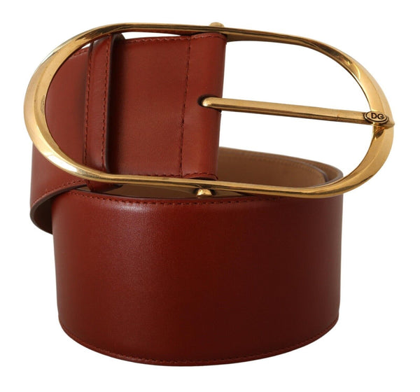 Elegant Maroon Leather Belt with Gold Accents Dolce & Gabbana