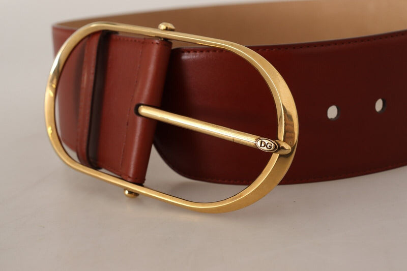 Elegant Maroon Leather Belt with Gold Accents Dolce & Gabbana