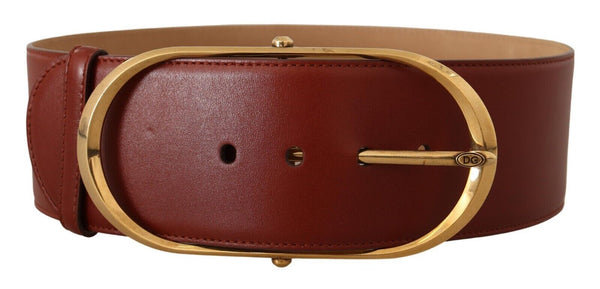 Elegant Maroon Leather Belt with Gold Accents Dolce & Gabbana