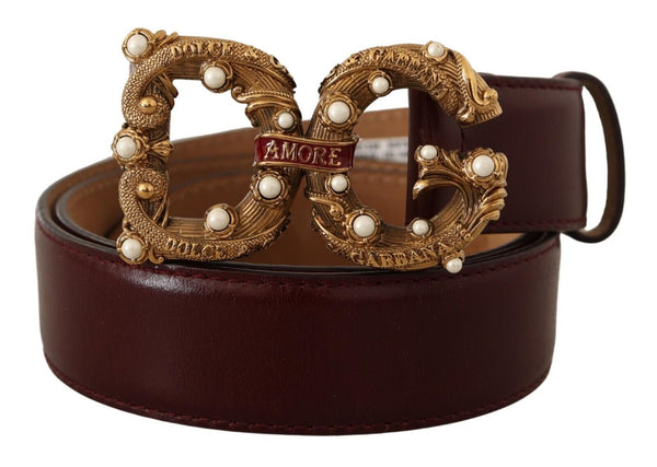 Elegant Bordeaux Leather Amore Belt Dolce & Gabbana