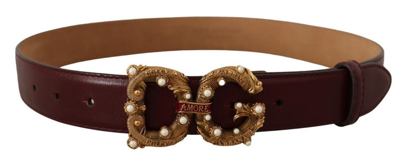 Elegant Bordeaux Leather Amore Belt Dolce & Gabbana