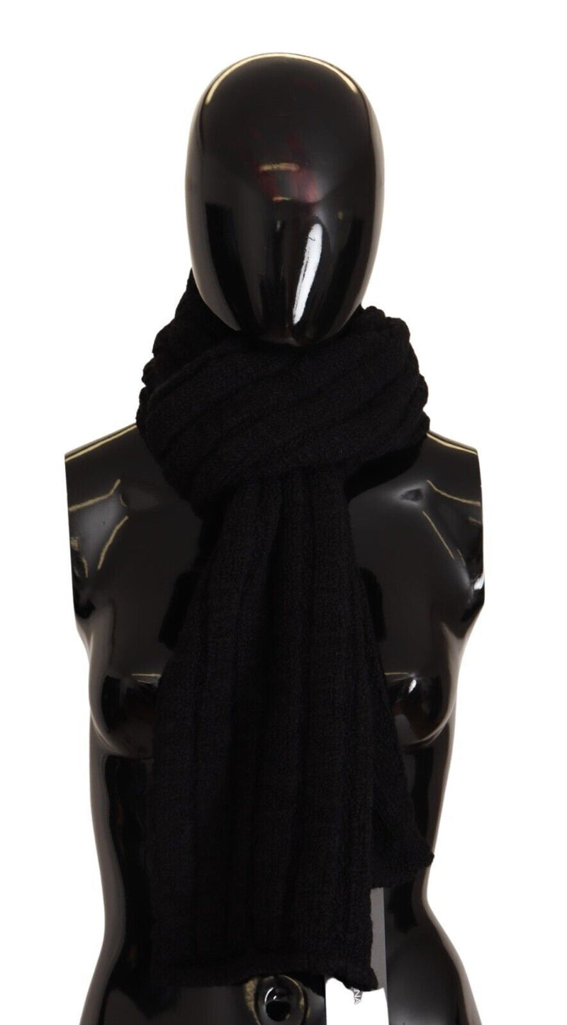 Elegance Unleashed Black Wool Scarf Dolce & Gabbana