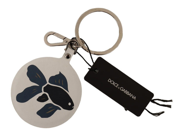 Chic White Leather Keychain Dolce & Gabbana