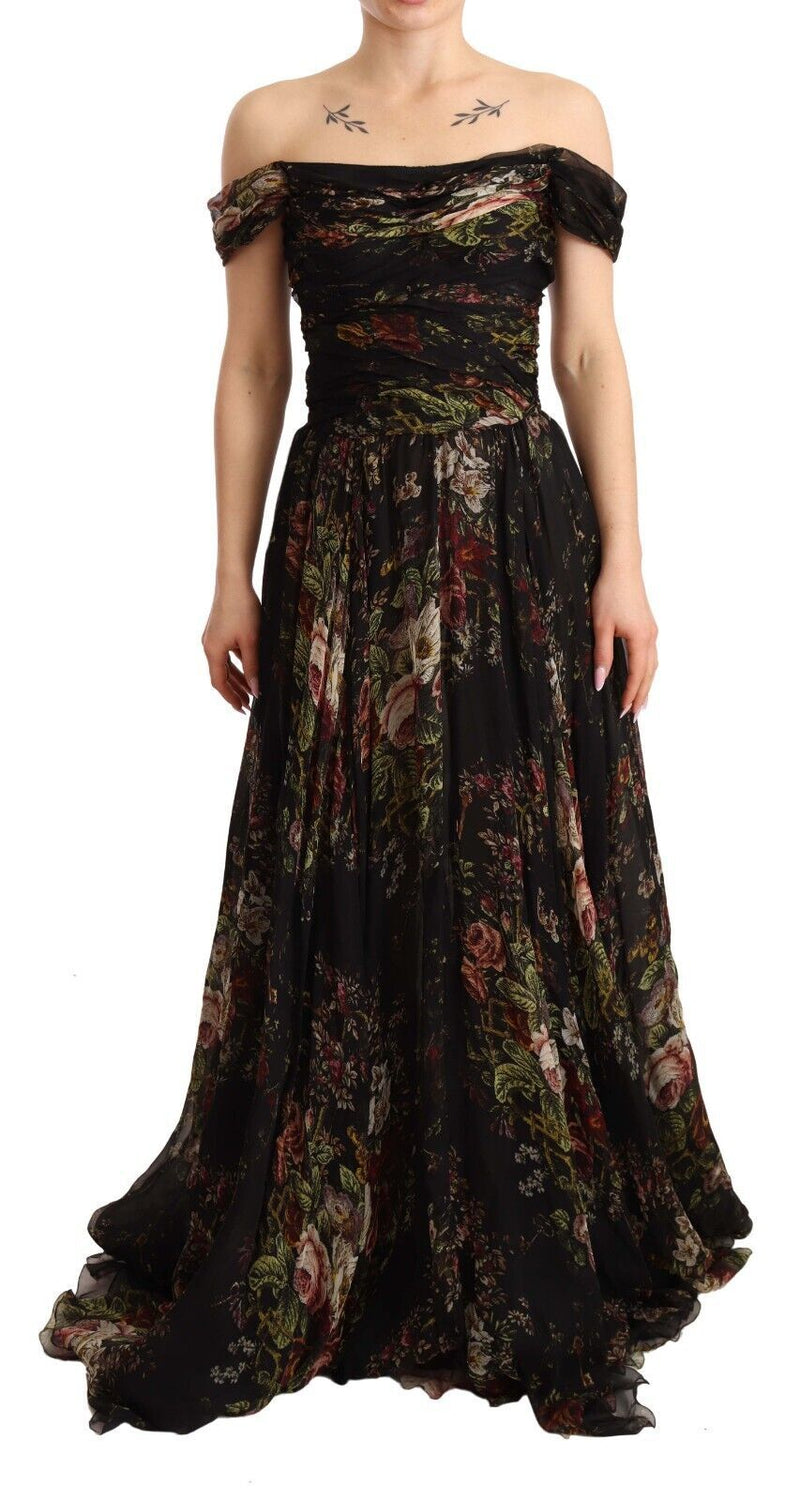 Floral Silk Off-Shoulder Long Dress Dolce & Gabbana