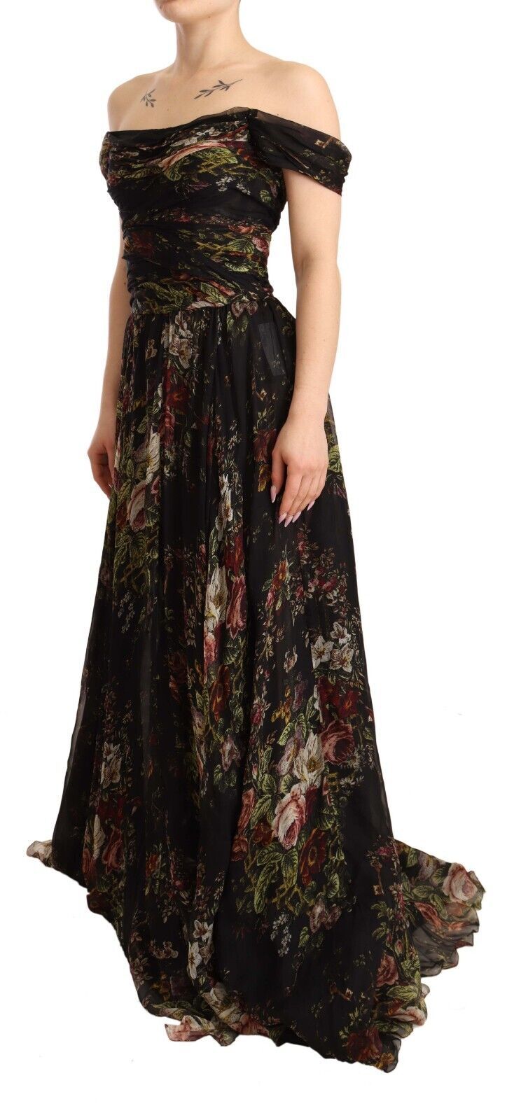 Floral Silk Off-Shoulder Long Dress Dolce & Gabbana