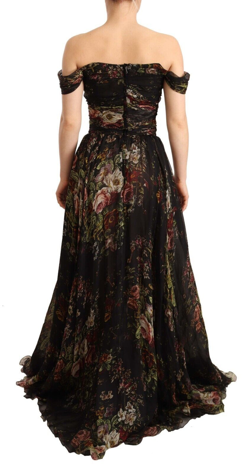 Floral Silk Off-Shoulder Long Dress Dolce & Gabbana